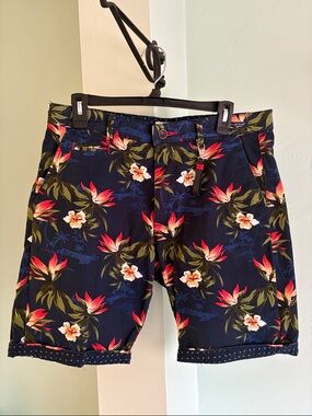 Denim & Flower Navy Multicolor Patterned Shorts